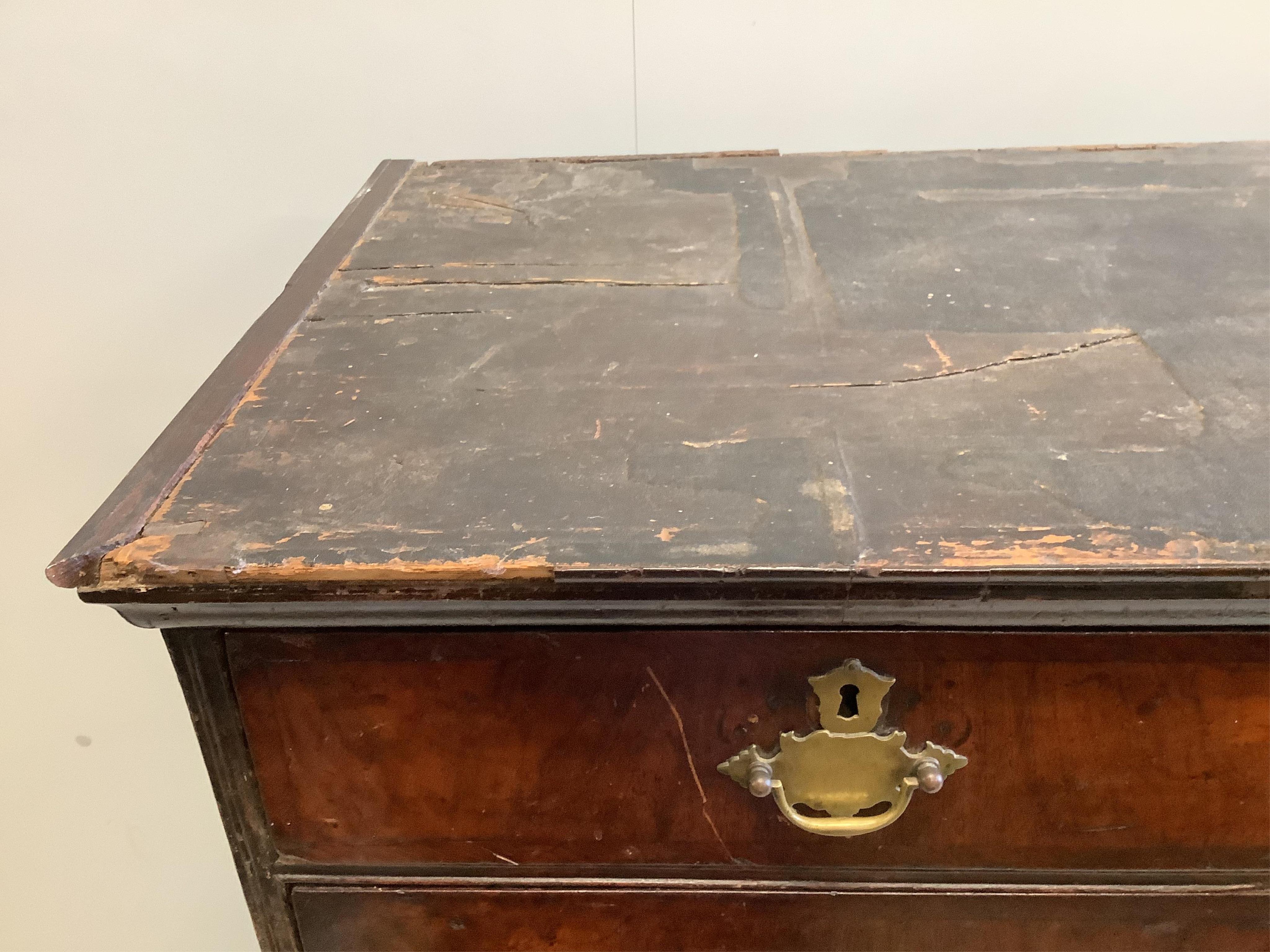 An 18th century walnut chest on stand, width 98cm, depth 50cm, height 152cm. Condition - fair